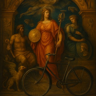 bicyle resting against a wall
