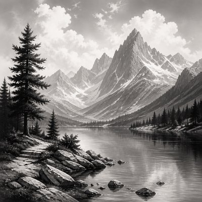 serene landscape with mountains and water