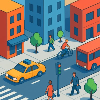urban street with city activity