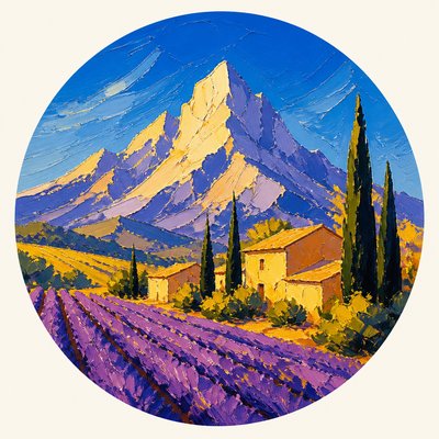 an emblem of a mountain peak inside a circle, simple bold shapes on a plain background, no text or lettering
