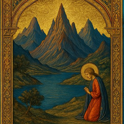 serene landscape with mountains and water