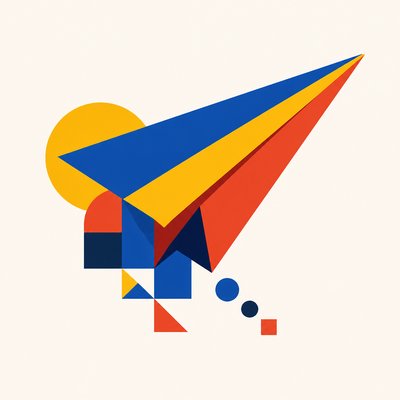 a paper plane, clean minimal composition on a plain background, no text