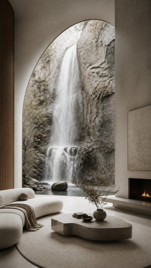 towering waterfall cascading down a cliff