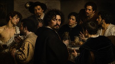 Caravaggio with his models and friends in a pub