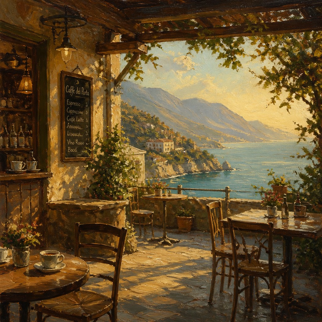 cozy cafe interior with warm lighting