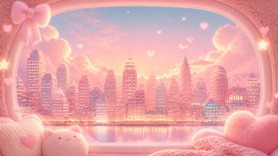 a city skyline panorama at dusk with glowing windows, no people
