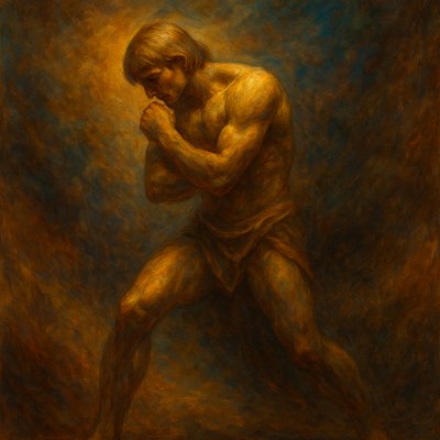 a painting of a man with his arms crossed