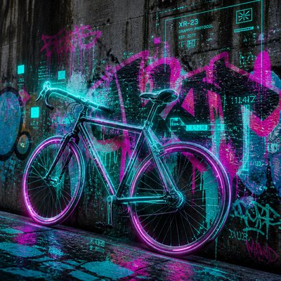 bicyle resting against a wall