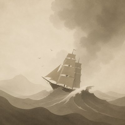 sailing ship on a stormy sea