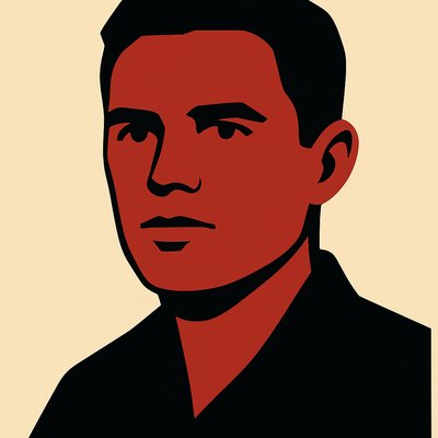 a portrait of a man in a black shirt