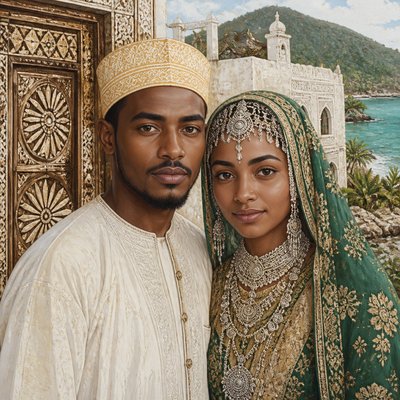 portrait of two people together — Comorian Art Style