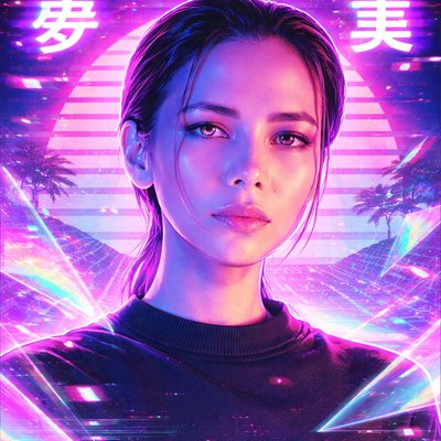 a poster of a woman with a futuristic background
