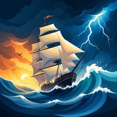 sailing ship on a stormy sea