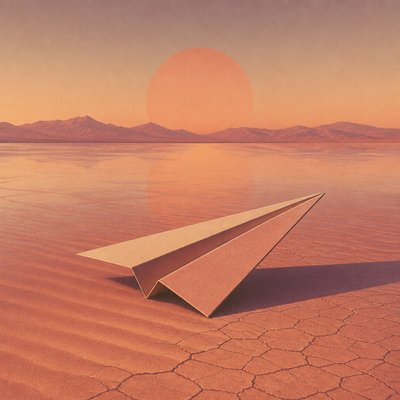 a paper plane, clean minimal composition on a plain background, no text