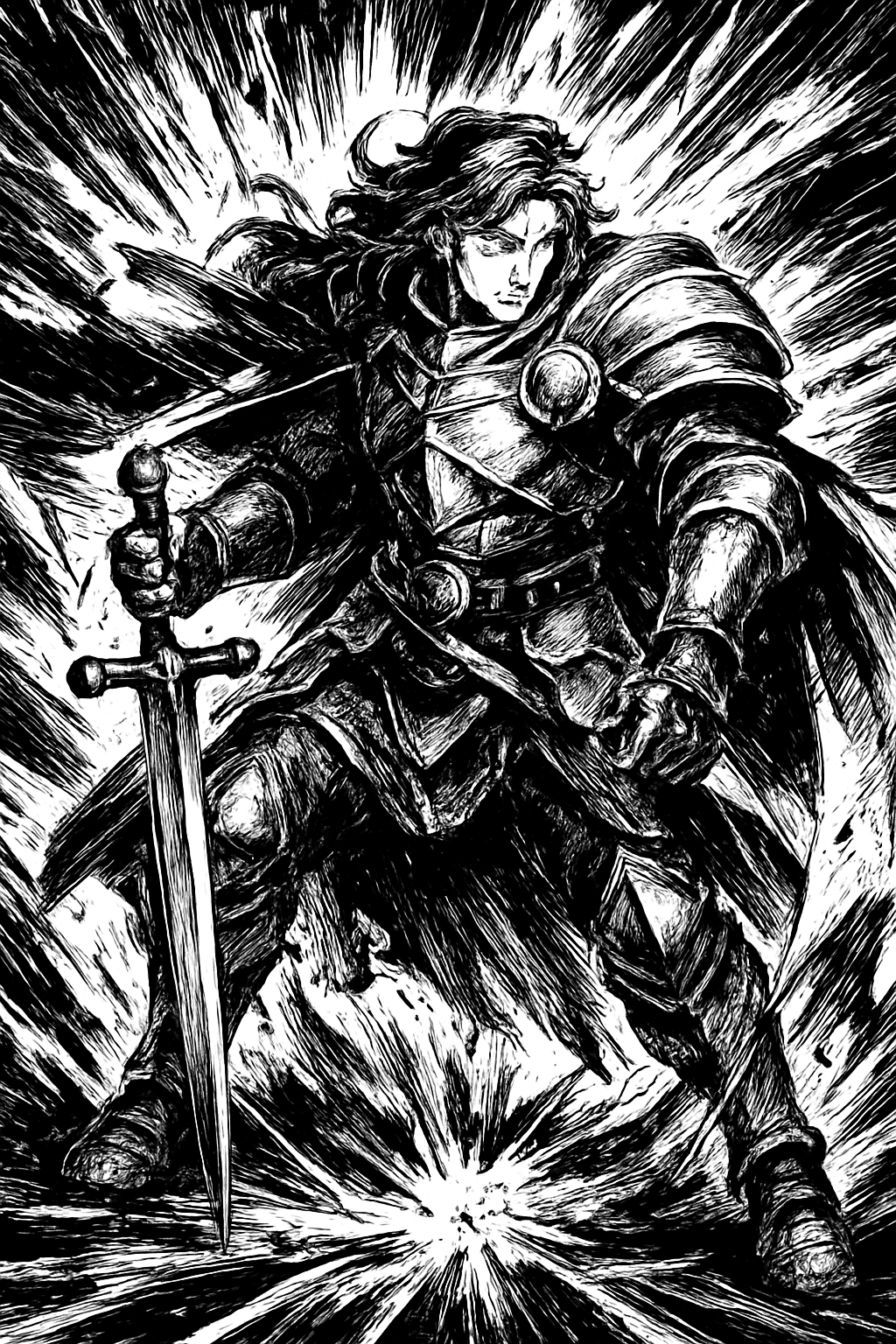 a painting of a man in armor holding a sword