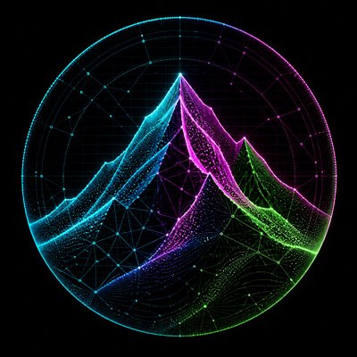 an emblem of a mountain peak inside a circle, simple bold shapes on a plain background, no text or lettering
