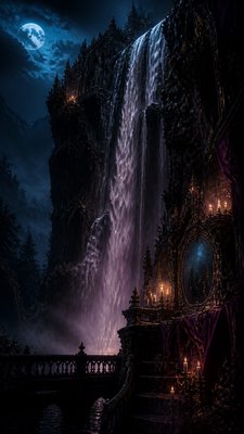 towering waterfall cascading down a cliff