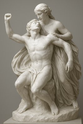 a statue of a man holding a woman