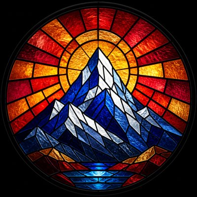 an emblem of a mountain peak inside a circle, simple bold shapes on a plain background, no text or lettering