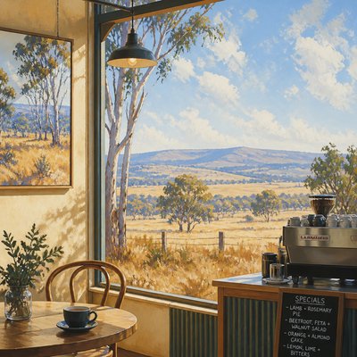 cozy cafe interior with warm lighting