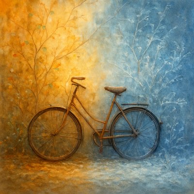 bicyle resting against a wall
