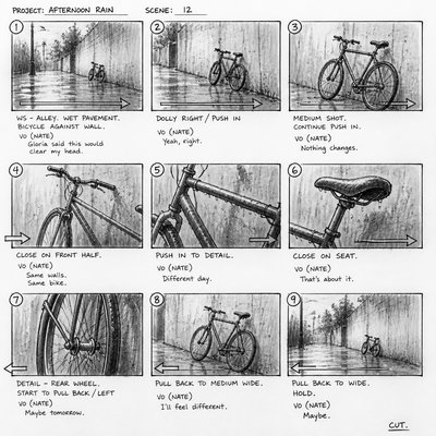 bicyle resting against a wall — Storyboard Art Style