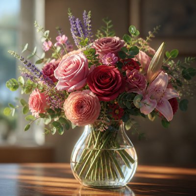 bouquet of flowers in a glass vase