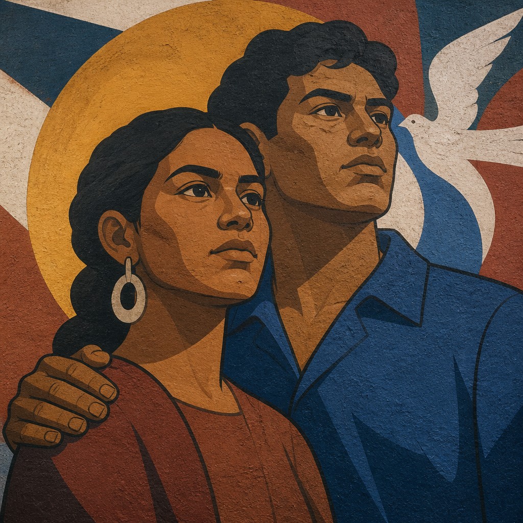 portrait of two people together — Mural Painting Art Style