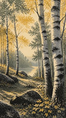 a serene birch forest in soft morning light, no people, no text