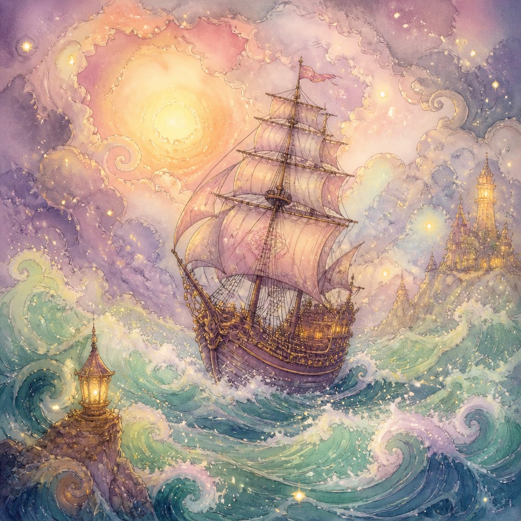 sailing ship on a stormy sea