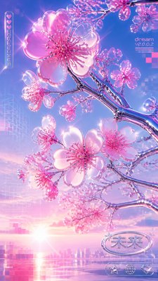 cherry blossom branches against a soft dawn sky, no people