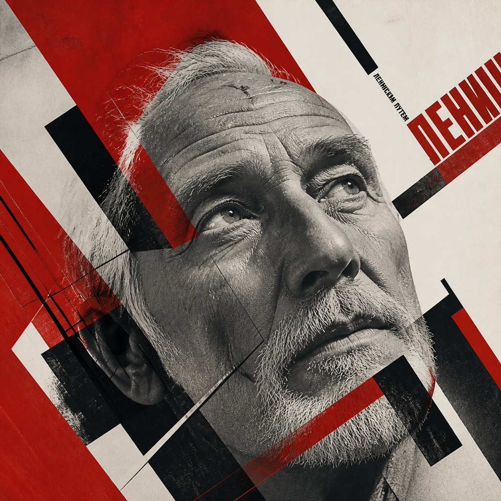 close-up portrait of an elderly person with expressive weathered features — Moscow Avant-Garde Art Style
