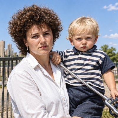 a woman holding a child on a bike