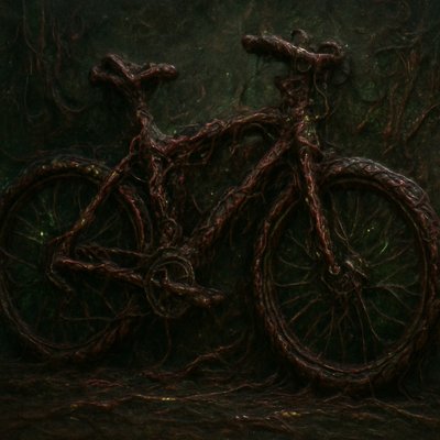 bicyle resting against a wall