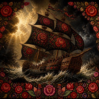 sailing ship on a stormy sea