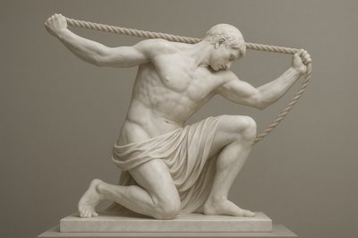 a statue of a man holding a rope