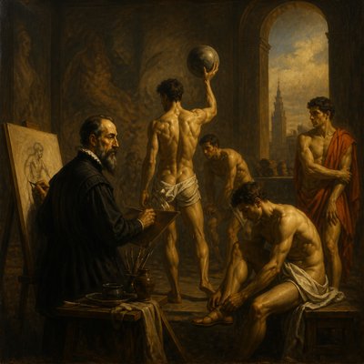 El Greco drawing athletes in his studio