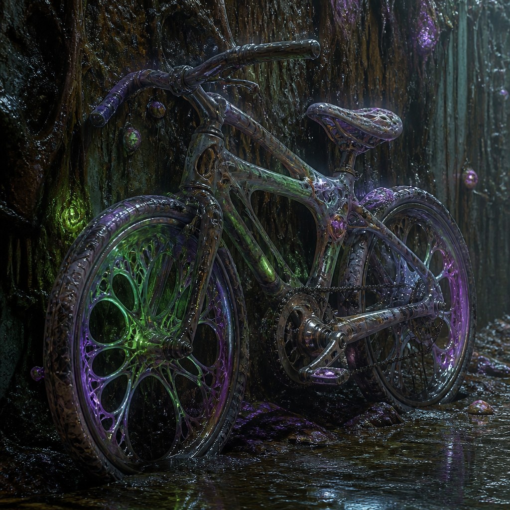 bicyle resting against a wall