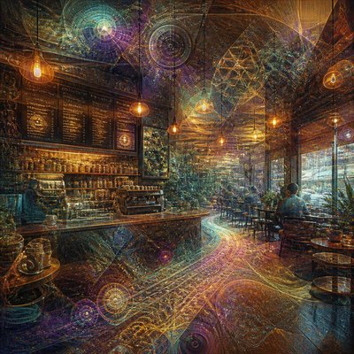 cozy cafe interior with warm lighting