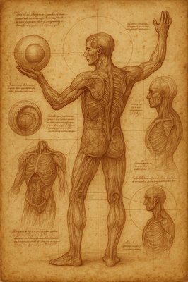 a drawing of a man holding a ball