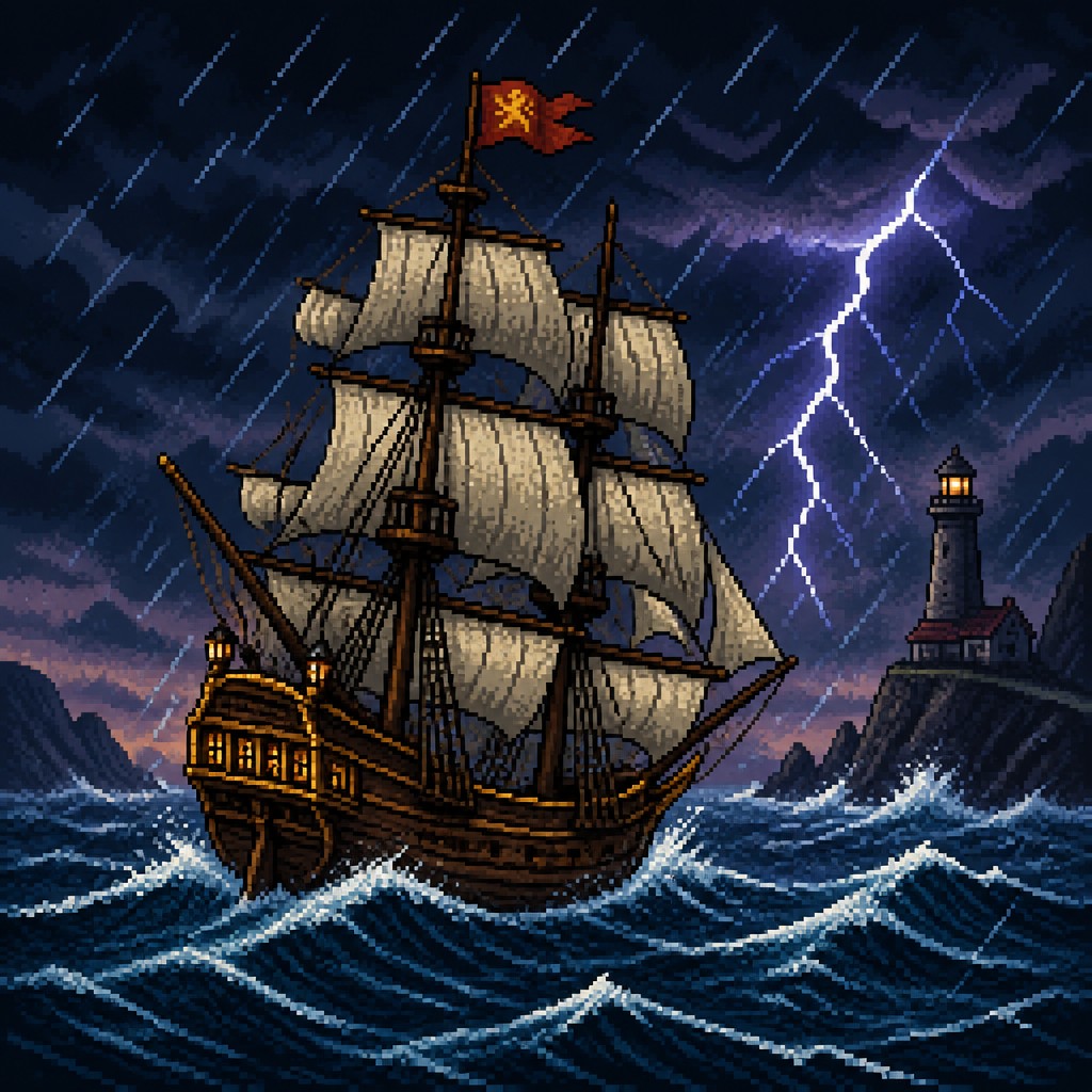 sailing ship on a stormy sea