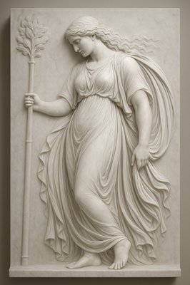 a statue of a woman holding a stick