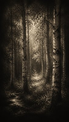 a serene birch forest in soft morning light, no people, no text