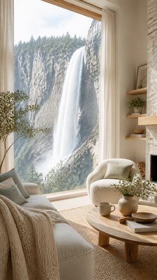 towering waterfall cascading down a cliff