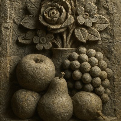 still life arrangement of fruits and flowers