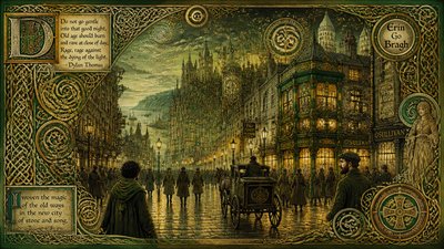 bustling city street panorama at dusk