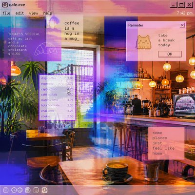 cozy cafe interior with warm lighting