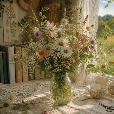 bouquet of flowers in a glass vase