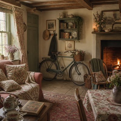 bicyle resting against a wall — English Cottage Interior Design
