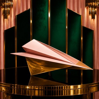 a paper plane, clean minimal composition on a plain background, no text